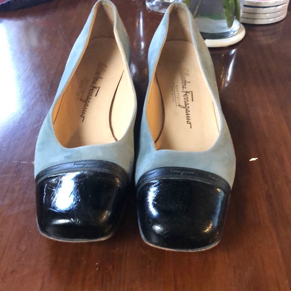 Blue and Black Ferragamos